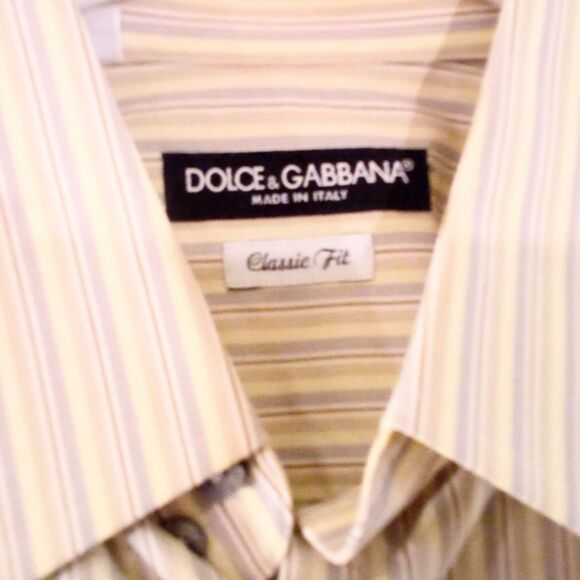 Dolce & Gabbana Men's Striped Long Sleeve French Cuff Dress Shirt Sz 15 1/2 M * - Picture 2 of 4